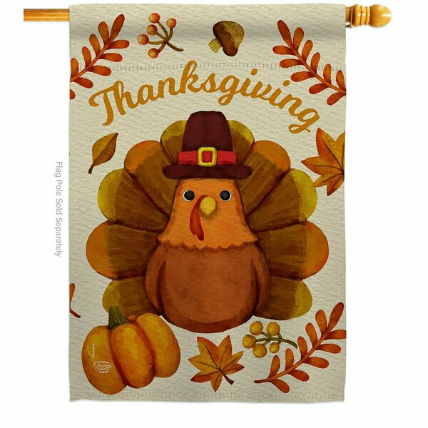 Cuadrilatero 28 x 40 in. Pilgrim Turkey House Flag with Fall Thanksgiving Double-Sided Vertical Flags  Banner CU3875710